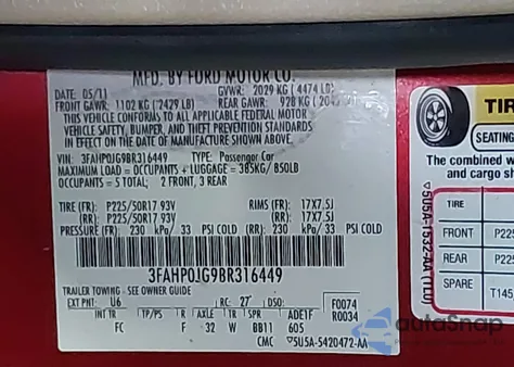 2011 Ford Fusion Sel from USA, damaged, VIN 3FAHP0JG9BR316449